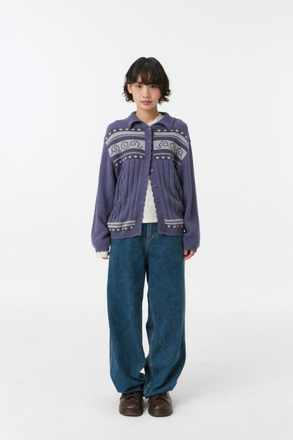 SNAIL GRAPHIC KNIT CARDIGAN, PURPLE