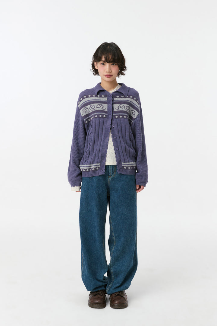 SNAIL GRAPHIC KNIT CARDIGAN, PURPLE
