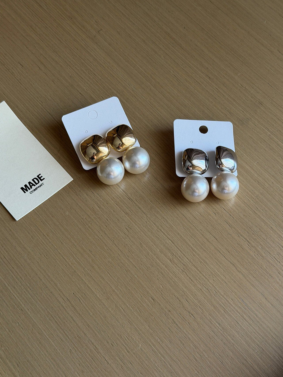 【A MA:DE】Square pearl Earring ( 2color )