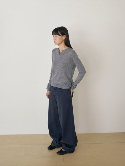 Henley Neck Pullover - Gray 5
