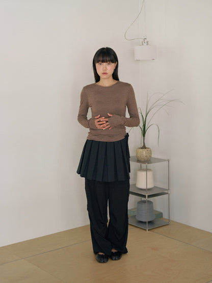 Rib Stripe Long Sleeve - Brown 7