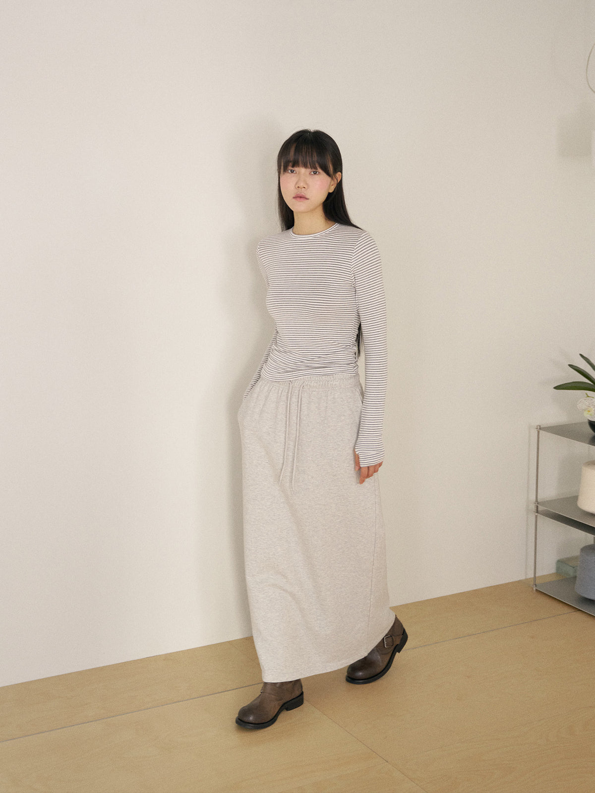 Center Slit Sweat Skirt - Light Gray 3