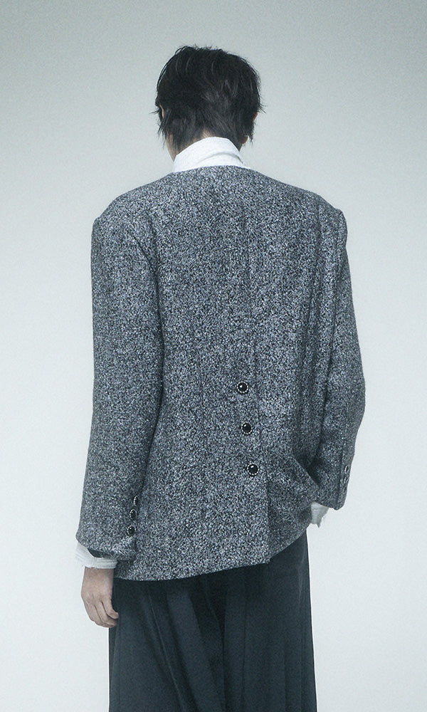 【Reculer レキュリー】Lapelless tweed jacket Charcoal