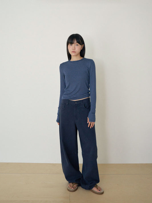 Rib Stripe Long Sleeve - Navy 5