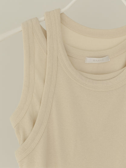[MARAN] Mei Ribbed Sleeveless - BEIGE