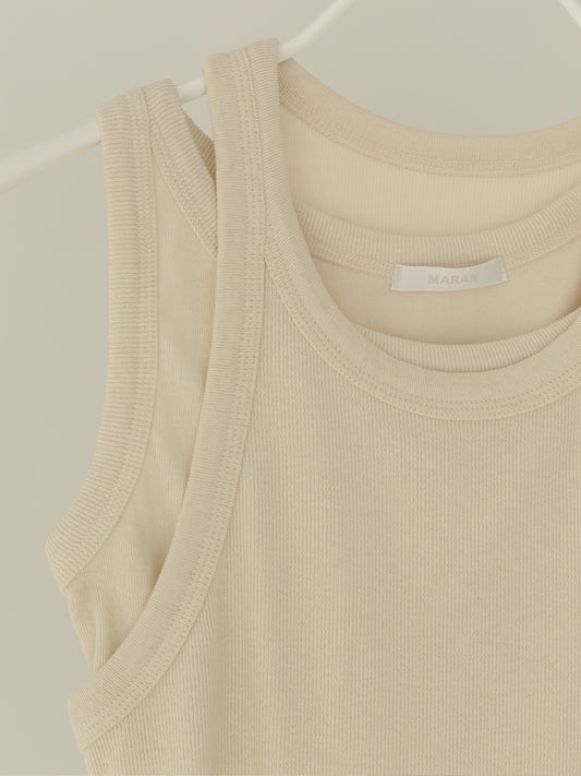 [MARAN] Mei Ribbed Sleeveless - BEIGE