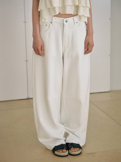 Curved Denim Pants - Ivory 10
