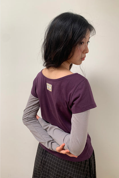 FLORAL LABEL LAYERED T-SHIRT, PURPLE