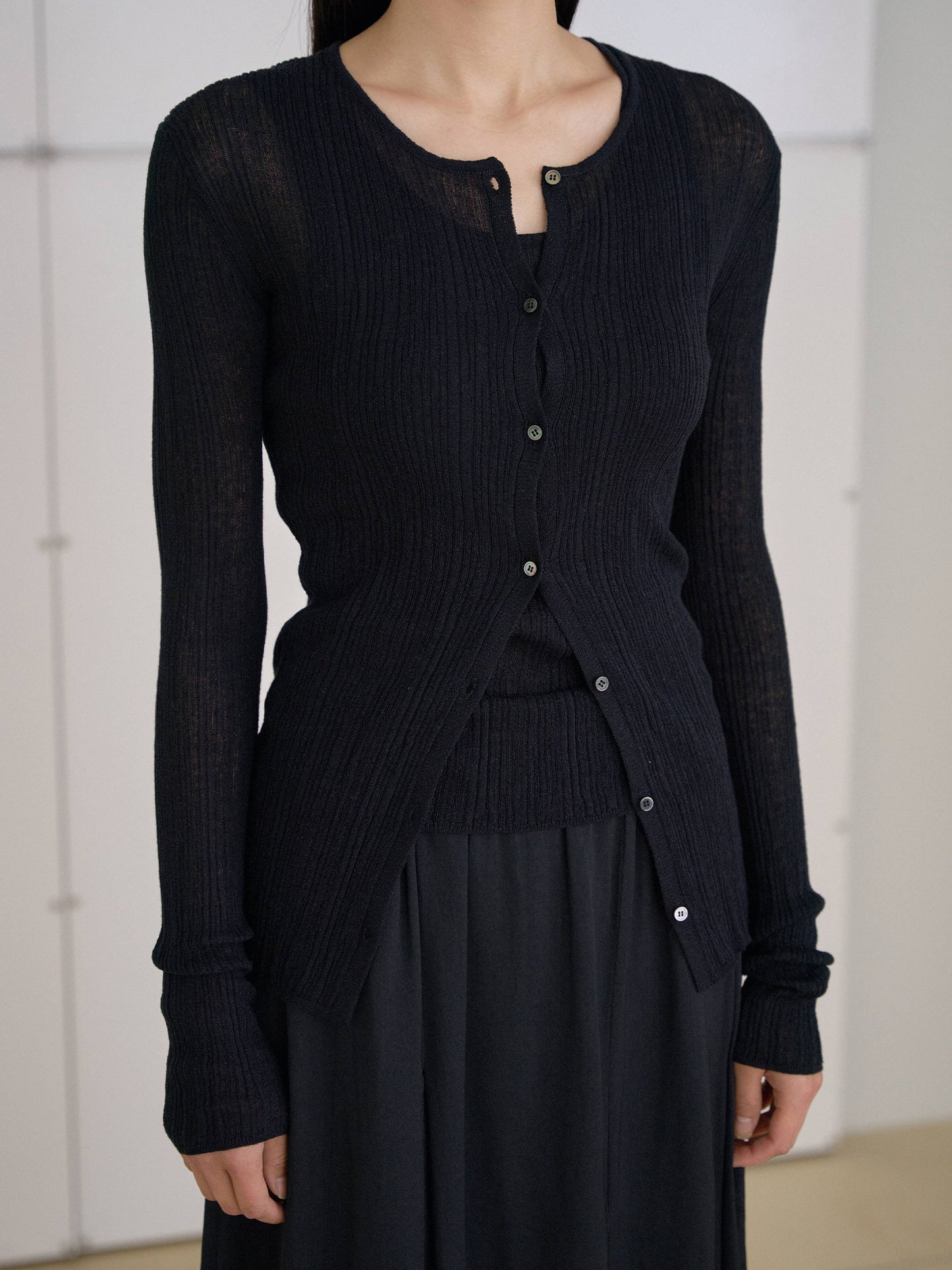 Multi Rib Cardigan - Black