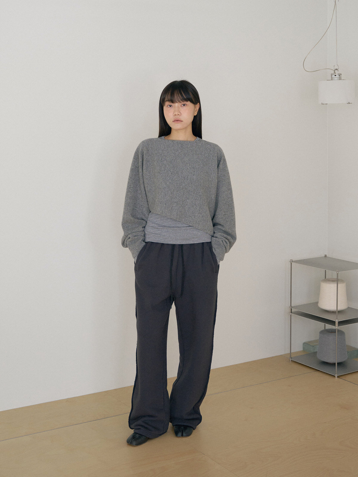 Unbalanced Boat Neck Pullover - Gray 2
