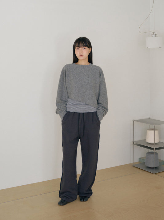 Unbalanced Boat Neck Pullover - Gray 2