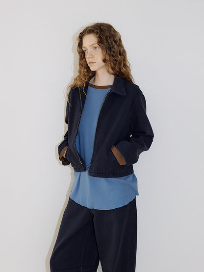 Cotton Twill Crop Jacket - Navy 5