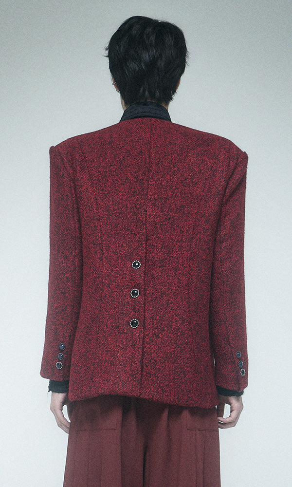 【Reculer レキュリー】Lapelless tweed jacket Red