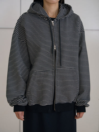 Stripe Hoodie Zip-up - Black 10