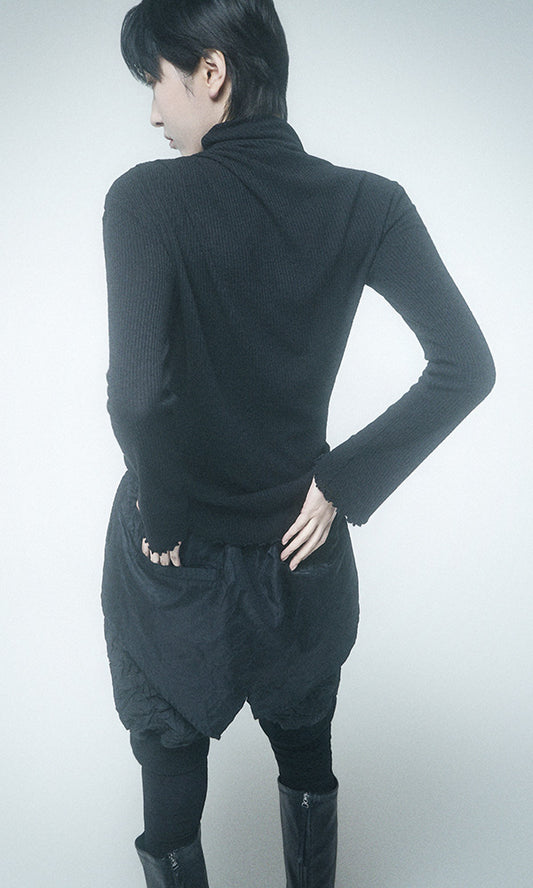 【Reculer レキュリー】Cowl string coloration draped T-shirt Black