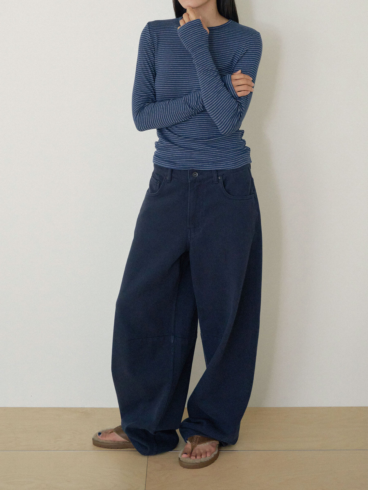 Rib Stripe Long Sleeve - Navy 4
