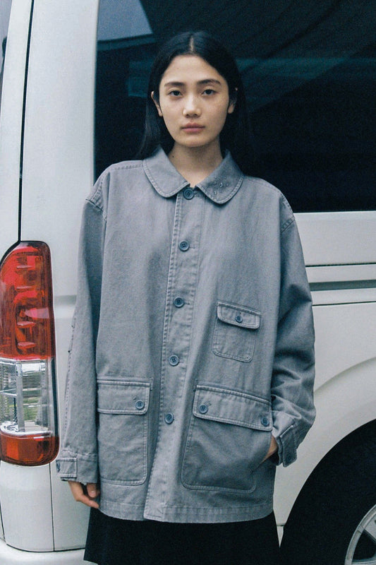 [10/7予約配送] STAR FLORAL WASHED COTTON JACKET, CHARCOAL