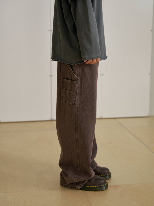 Washed Work Pants - Brown 4
