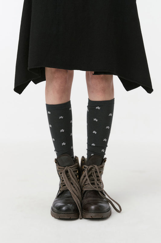 FLORAL KNEE SOCKS, CHARCOAL