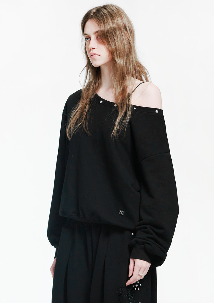 Holy Symbol Off-shoulder Sweatshirt BLACK