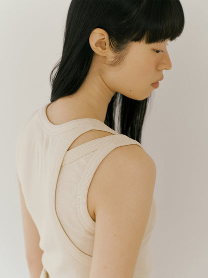 [MARAN] Mei Ribbed Sleeveless - BEIGE