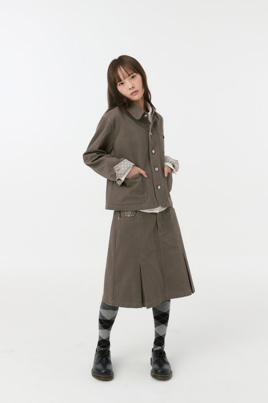[10/1予約配送] ROUND COLLAR COTTON JACKET, BROWN KHAKI