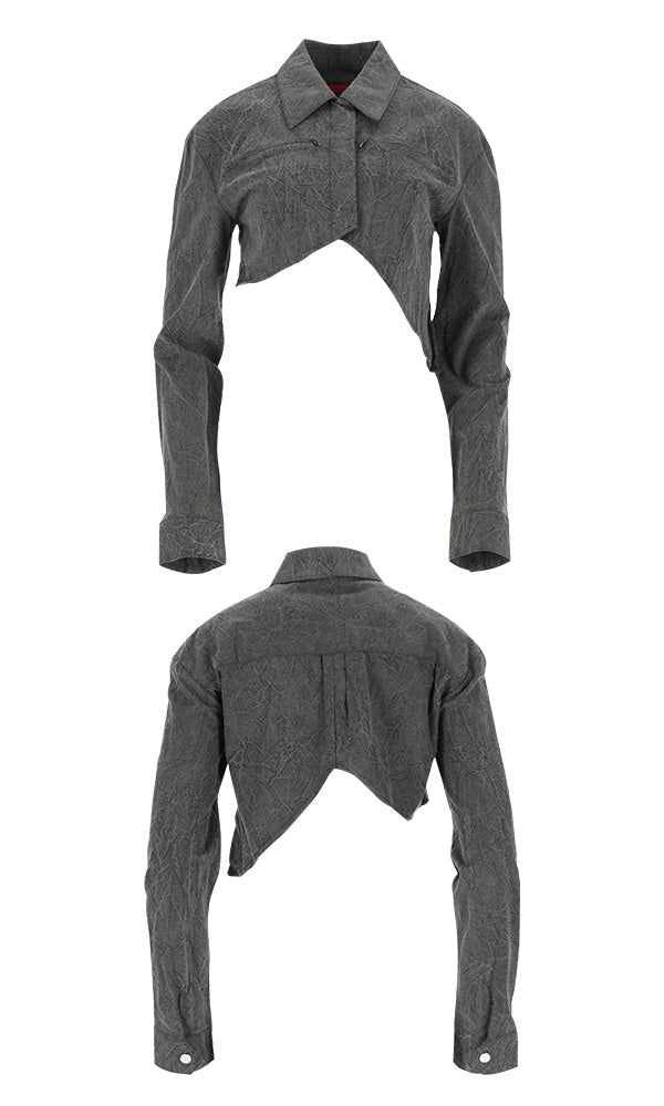 【Reculer レキュリー】Wrinkle R-crop shirts Charcoal