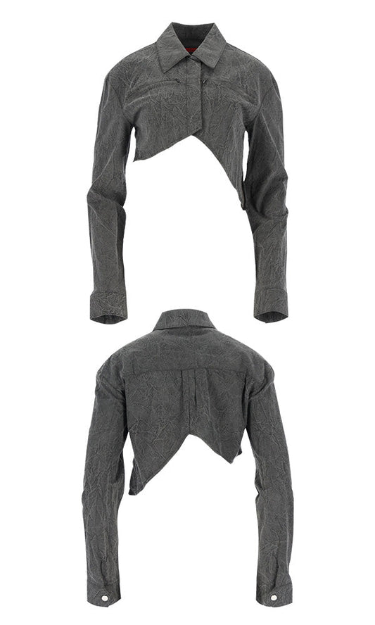 【Reculer レキュリー】Wrinkle R-crop shirts Charcoal
