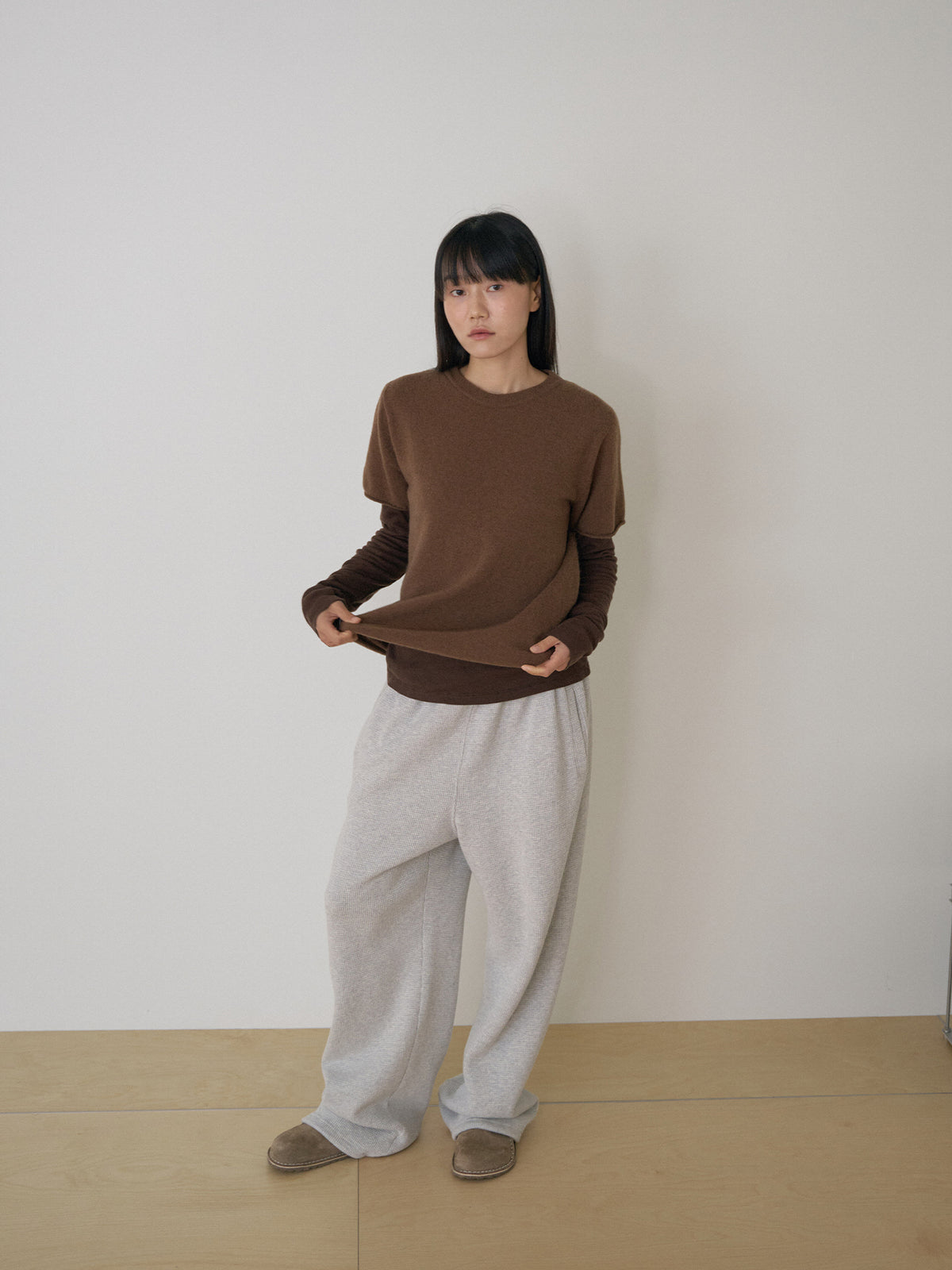Cutoff Short Sleeve Pullover - Brown 8