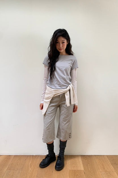 FLORAL LABEL LAYERED T-SHIRT, GRAY