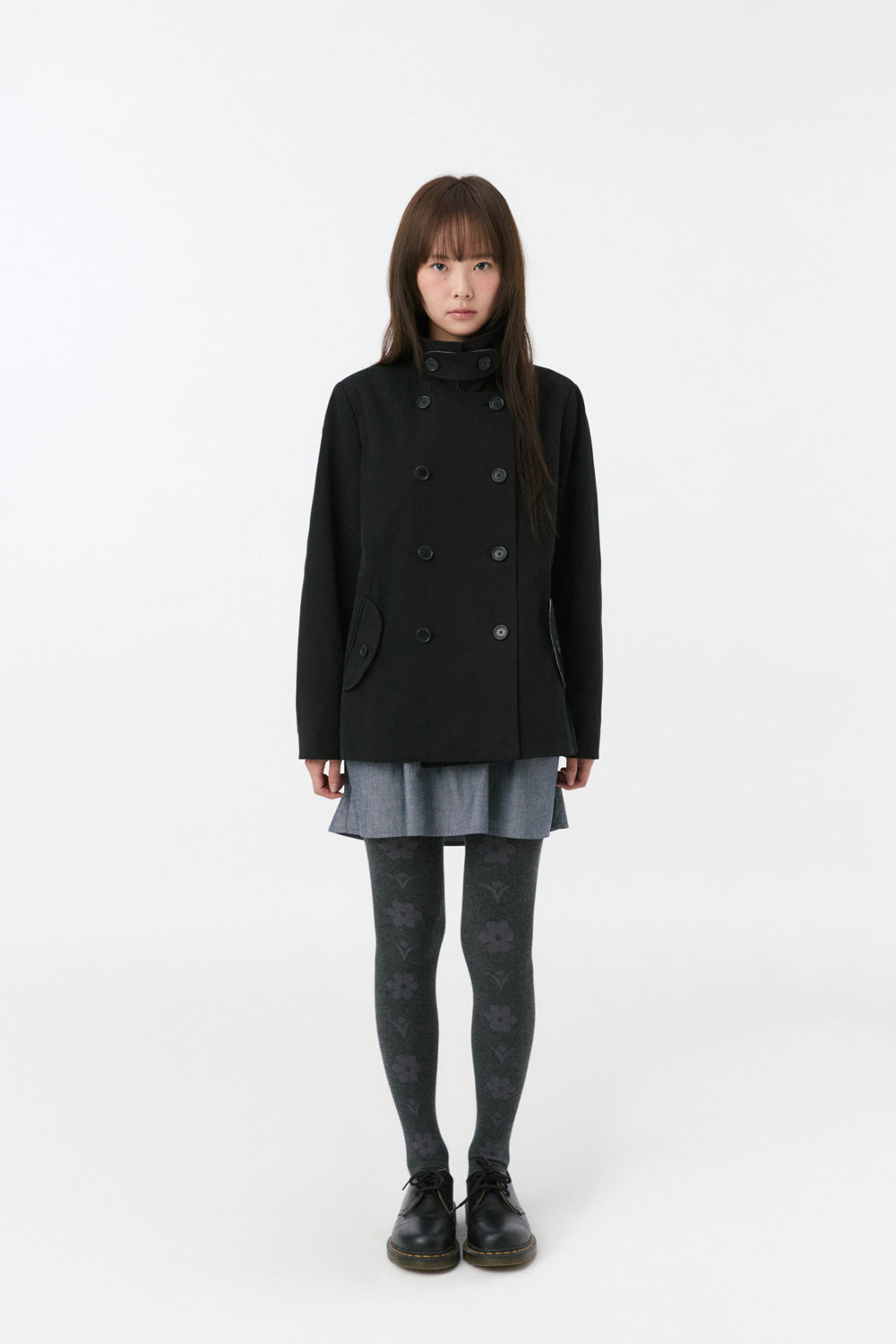 VINTAGE FLORAL HALF COAT, BLACK