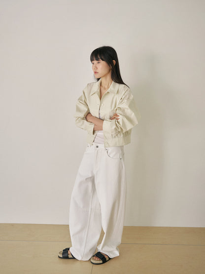 Curved Denim Pants - Ivory 9