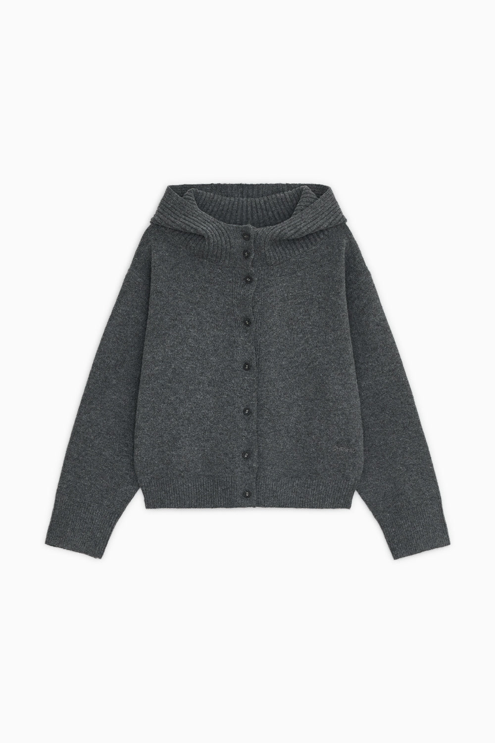 CROPPED HOODED HIGH NECK CARDIGAN, CHARCOAL