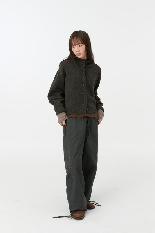 SHIRRING COLOR BLOCK LONG SLEEVE, BROWN