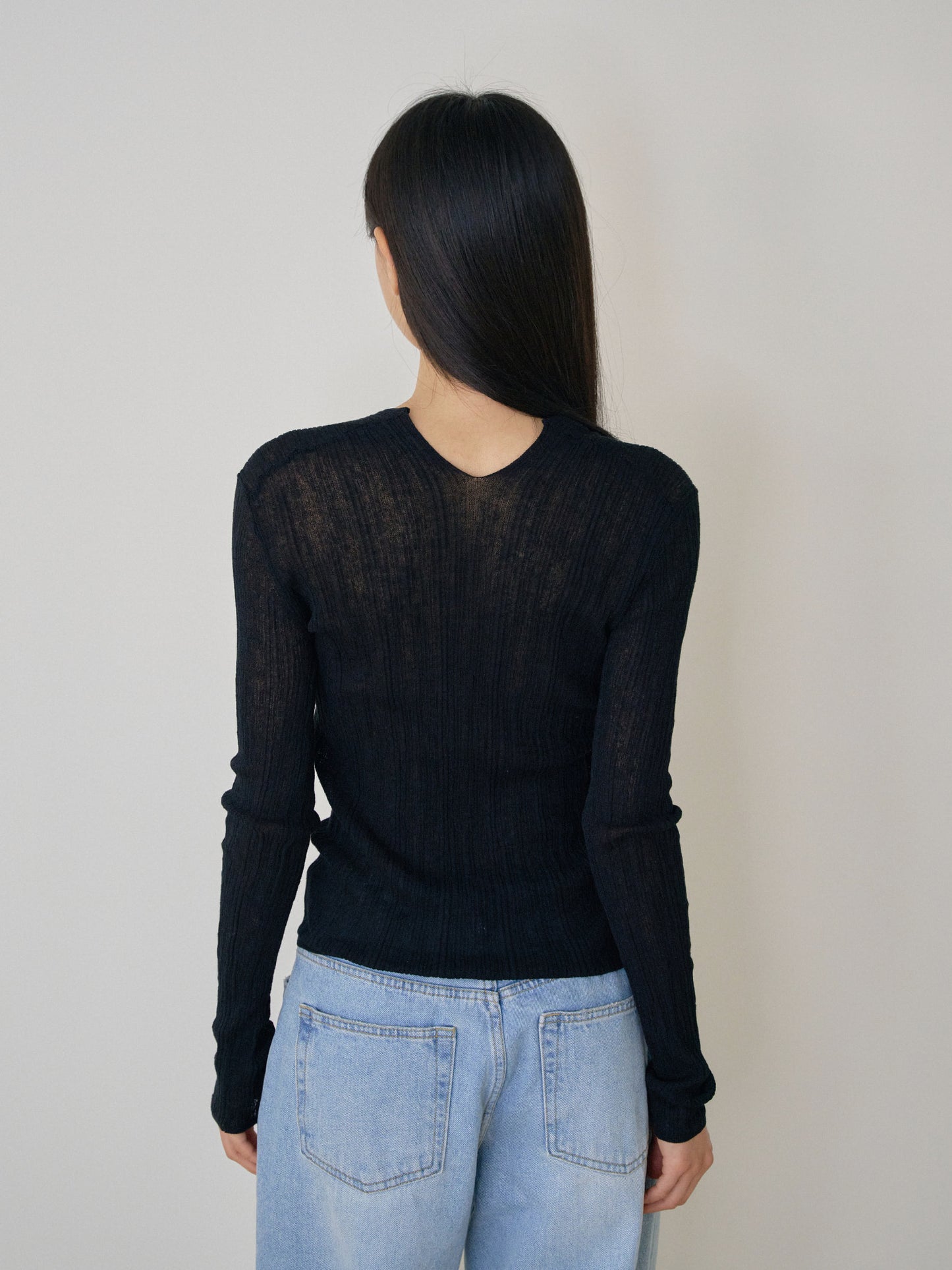 Multi Rib V-neck Pullover - Black
