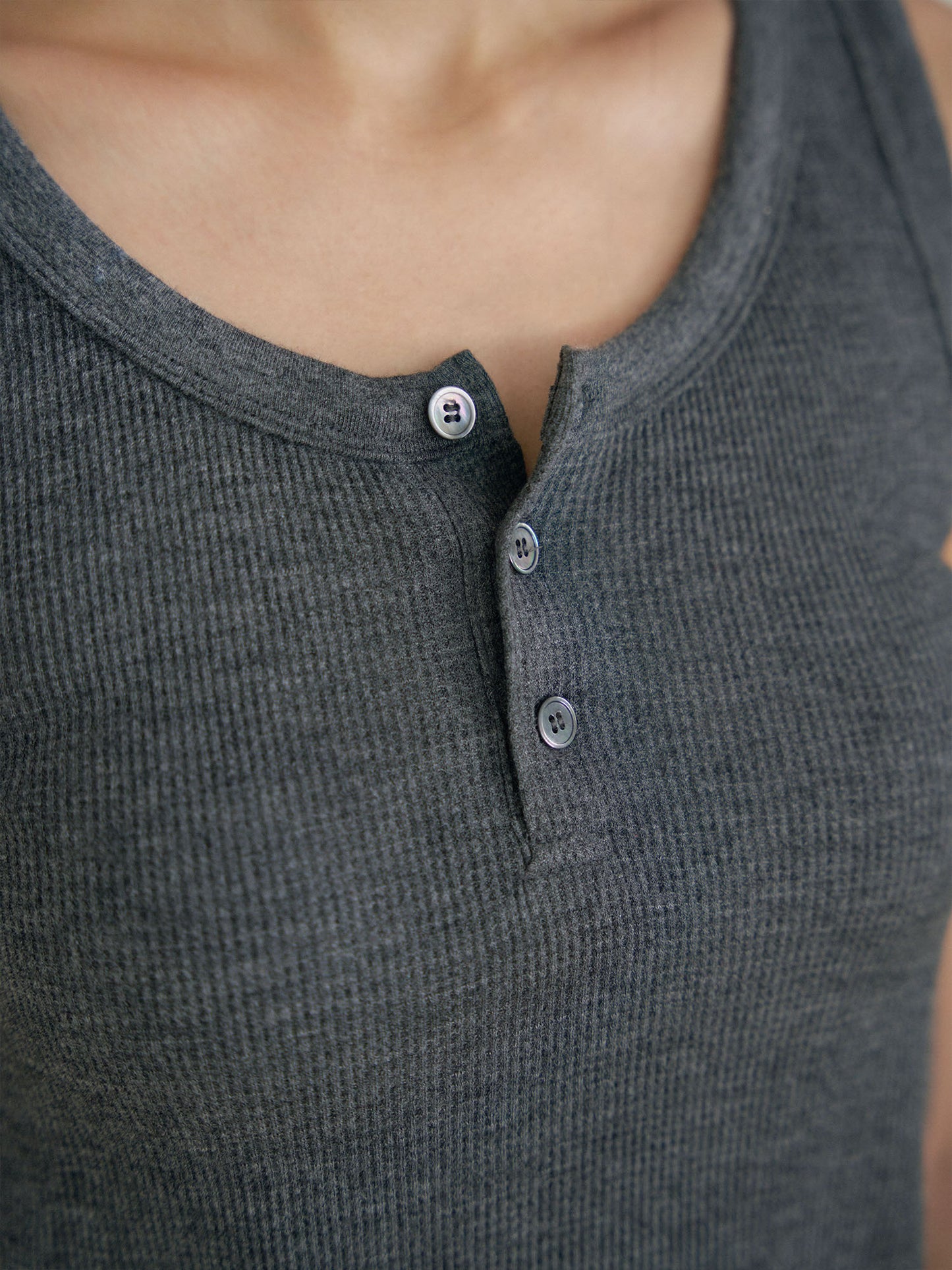 Waffle Button Sleeveless - Charcoal