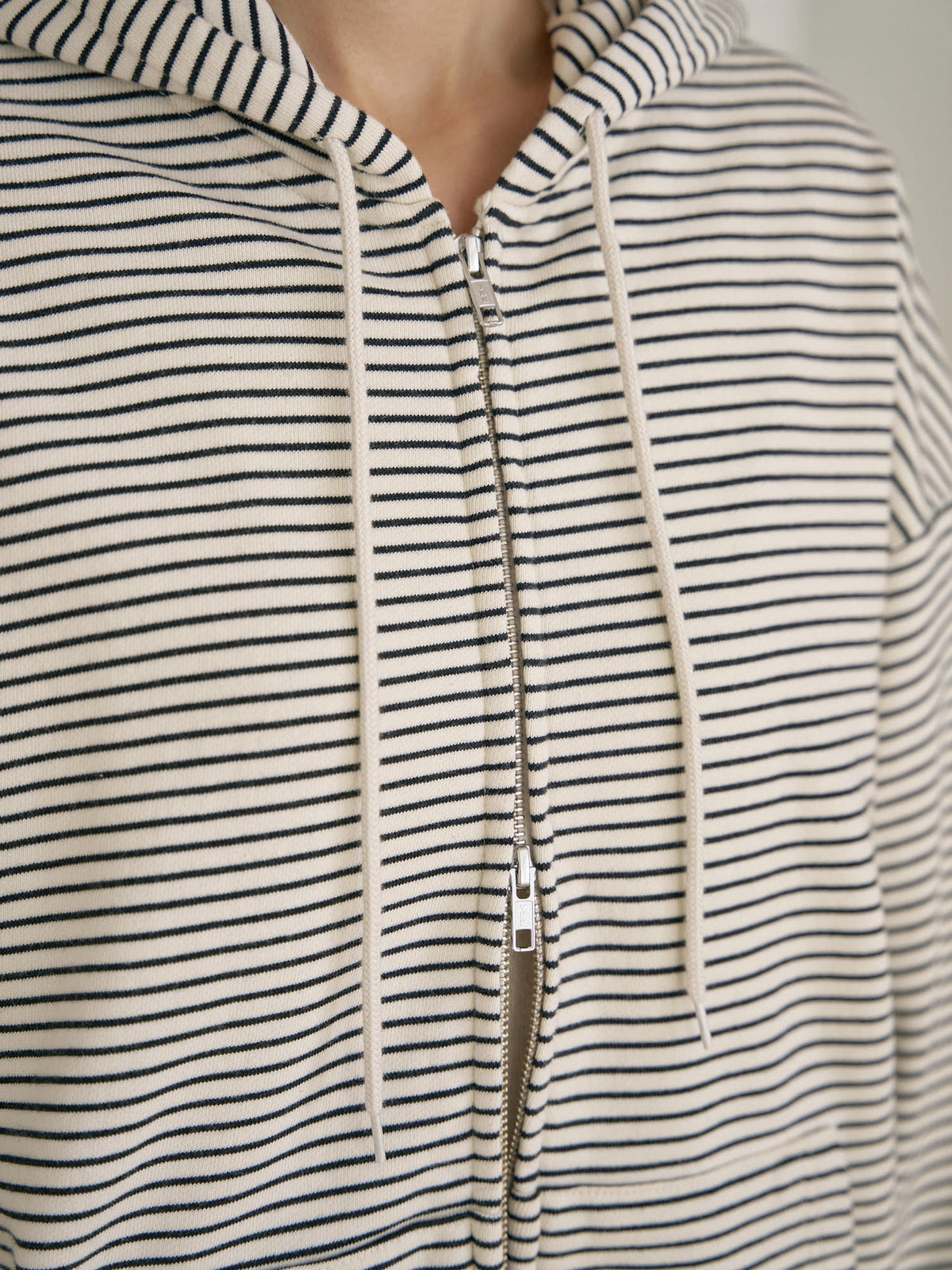 Stripe Hoodie Zip-up - Ivory 11