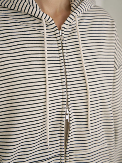 Stripe Hoodie Zip-up - Ivory 11