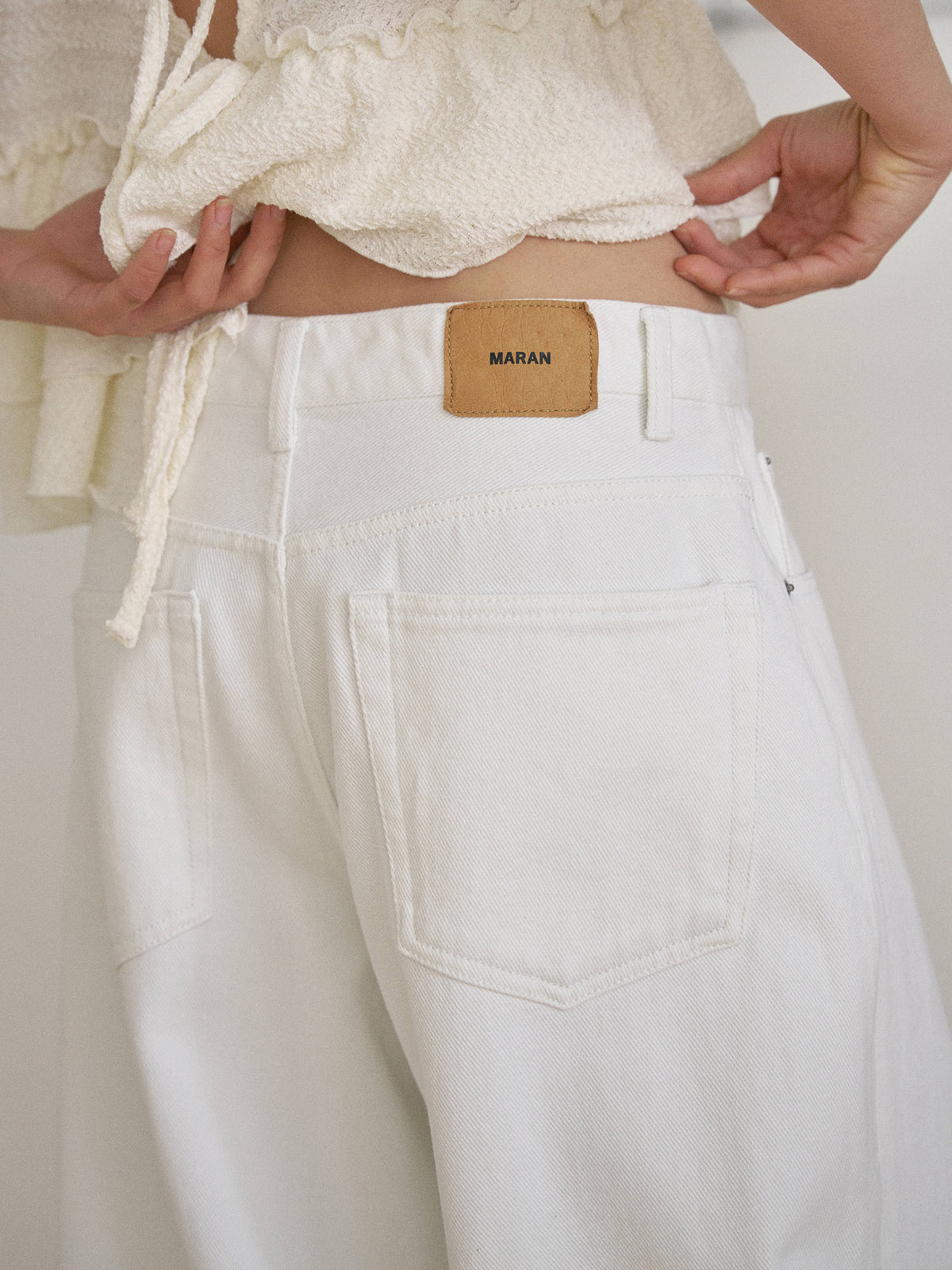 Curved Denim Pants - Ivory 12