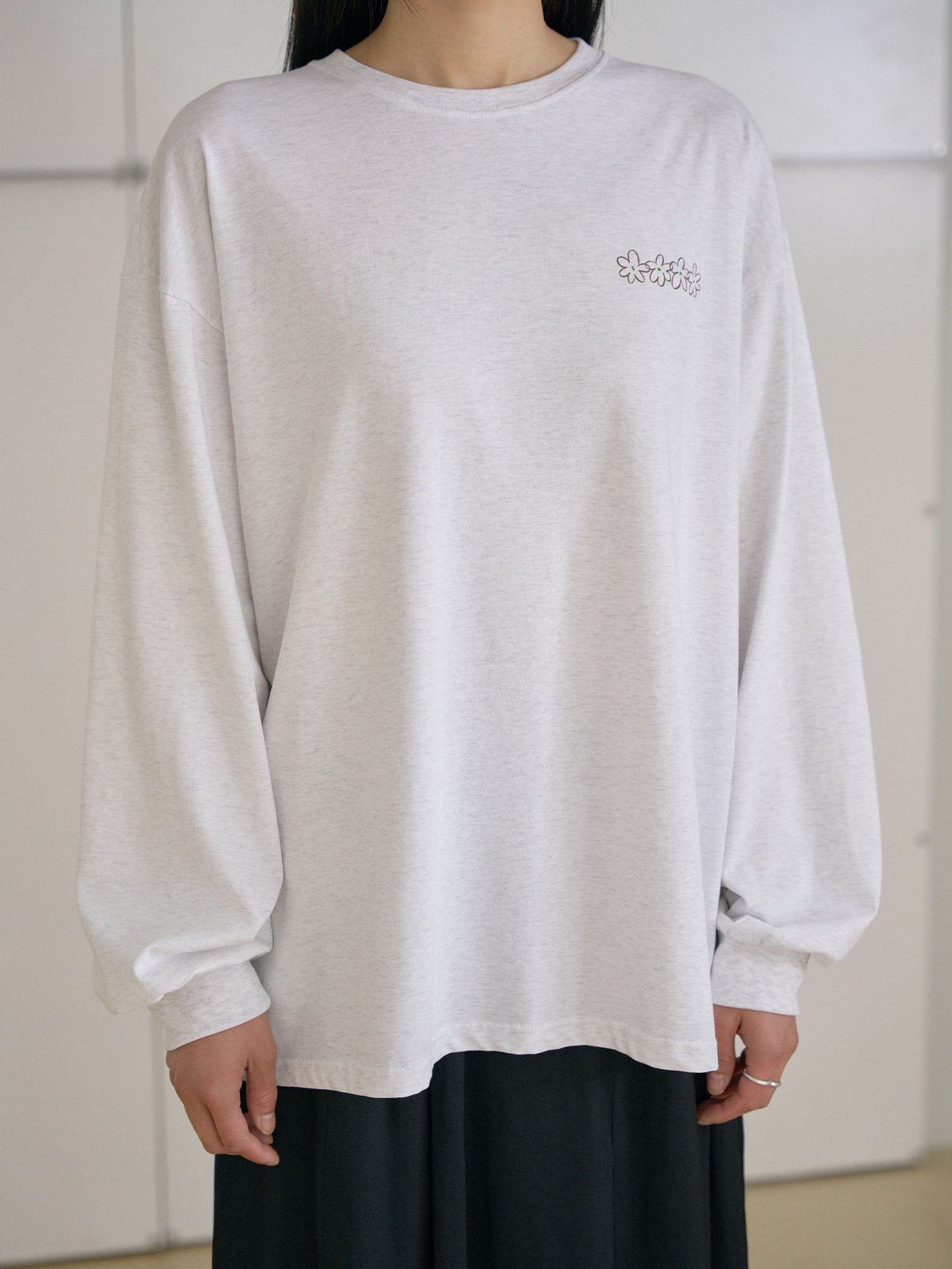Flower Printing Long Sleeve - Light Gray