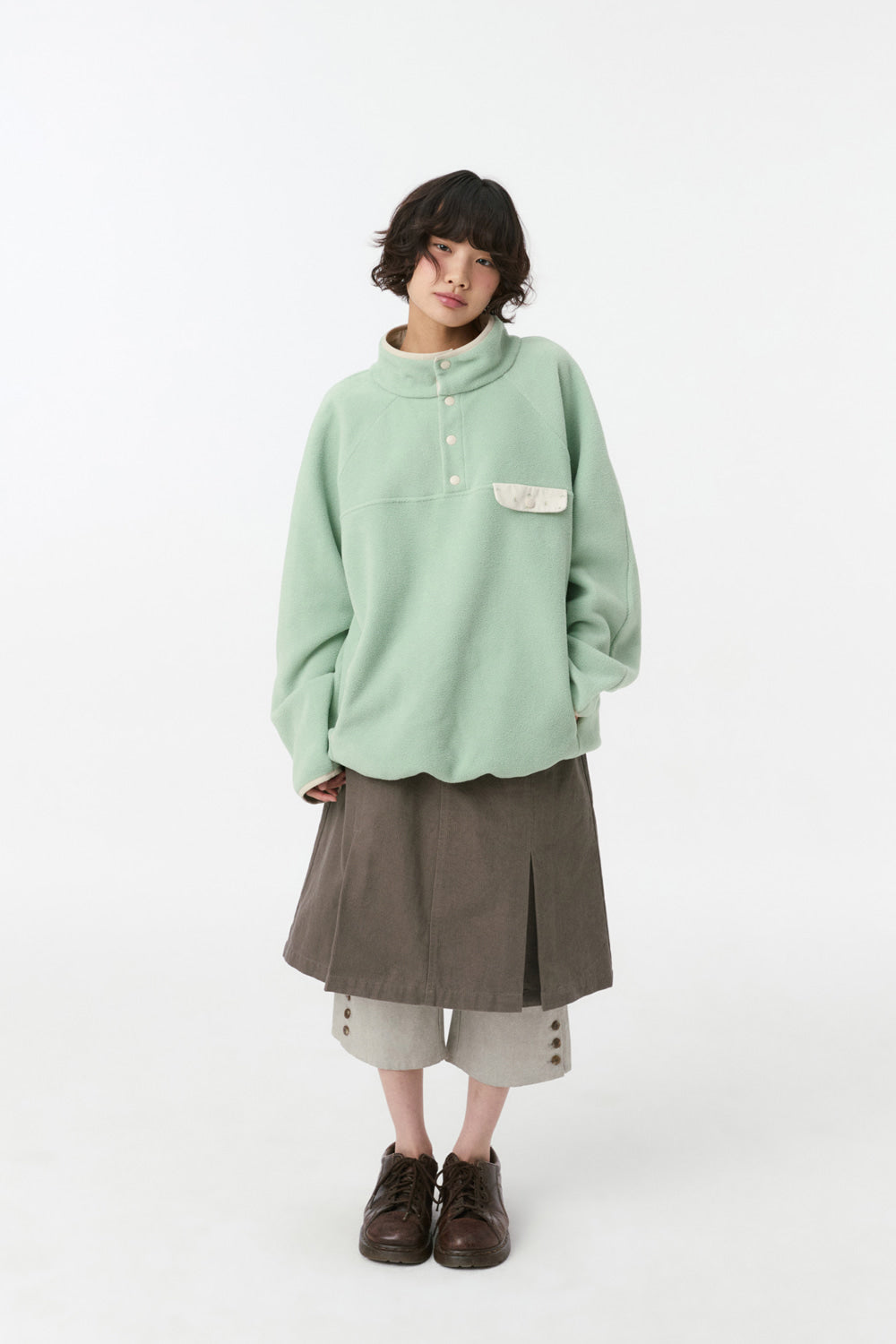 FLORAL CONTRAST FLEECE PULLOVER, MINT