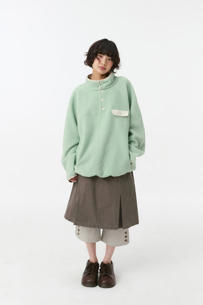 FLORAL CONTRAST FLEECE PULLOVER, MINT