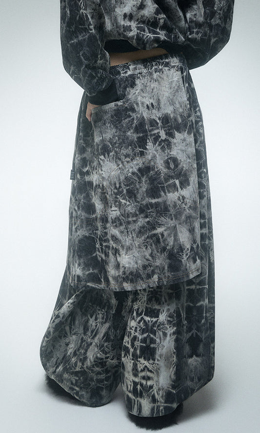 Reculer Pipe dyed denim skirt pants(ブラック) 商品画像2/6