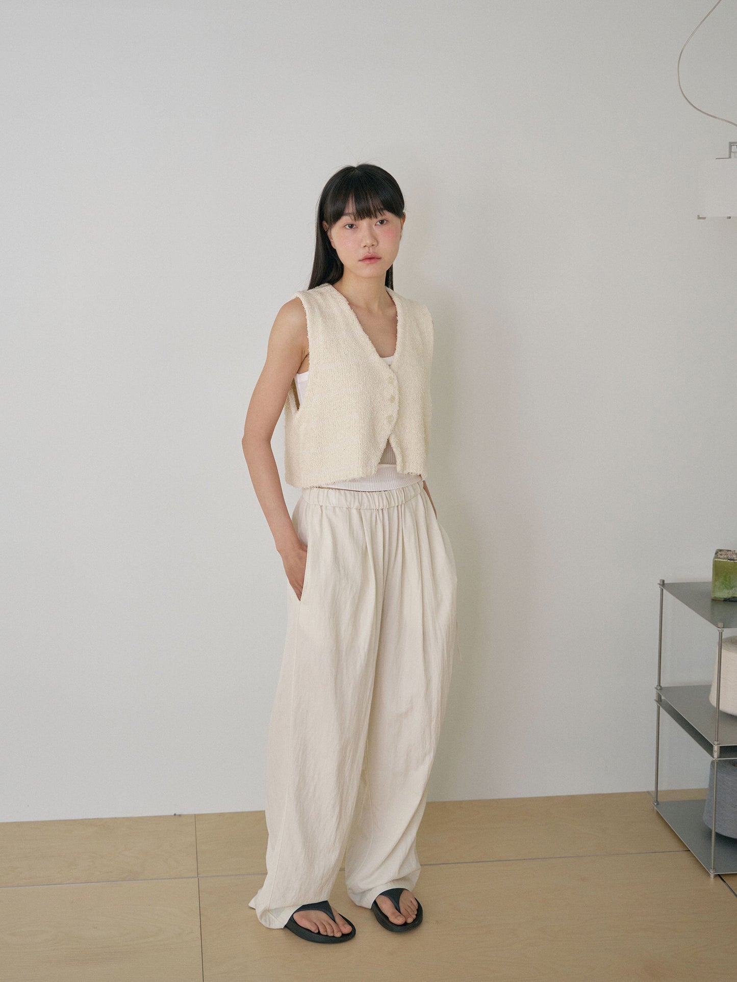 Sleeveless Button Cardigan - Beige