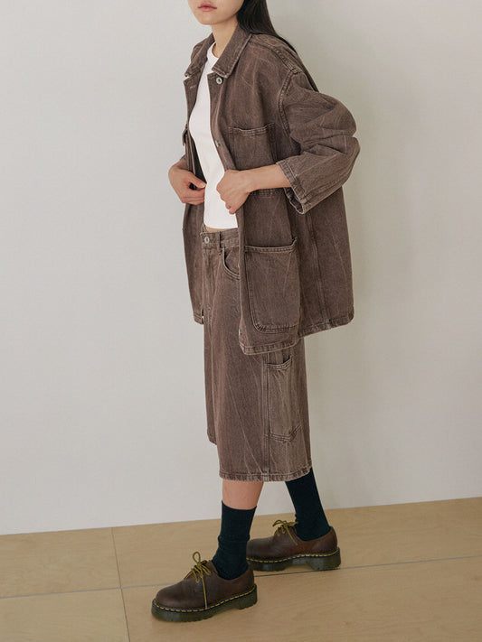 Brown Crack Coverall Jacket - Brown 3