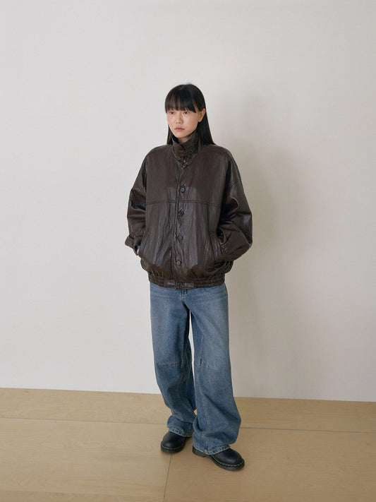 Soft Leather Blouson - Brown 2