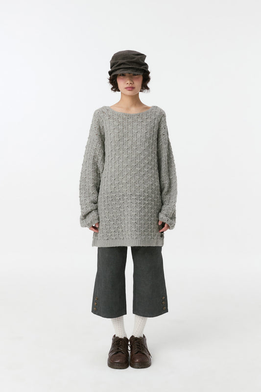 NUBBY TEXTURED HALF KNIT, GRAY