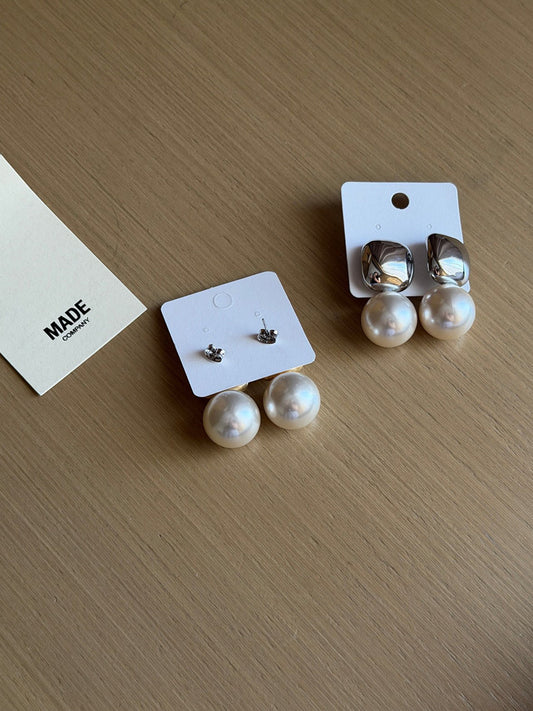 【A MA:DE】Square Pearl Earrings (2 colors)