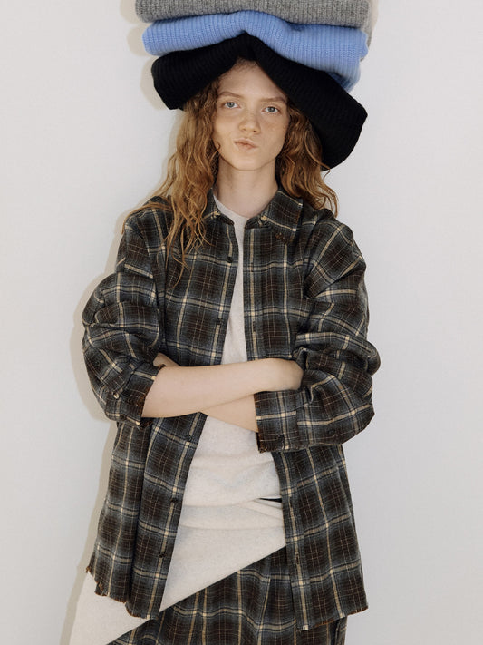Fringe Check Shirt - Khaki 1