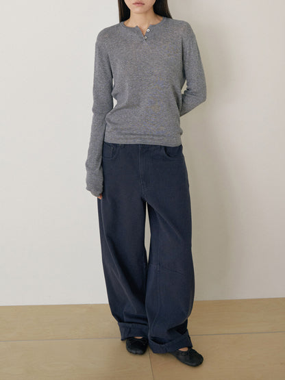 Henley Neck Pullover - Gray 7